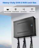 DVR Lock Box & NVR Enclosure, Heavy Duty Lockable Steel Cabinet for CCTV Surveillance Systems, Wall-Mount Design with Ventilation and Cable Management