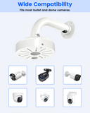 Universal L-Type Aluminum Security Camera Wall Mount Bracket, Aluminum Build, L-Type Design, Extended Arm, Bullet Dome Fit, Cable Routing