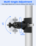 Universal Security Camera Pole Mount Bracket, No-Drill Adjustable Camera Mount with Stainless Steel Clamps for CCTV Cameras, Fence Posts, Utility Poles and Light Poles